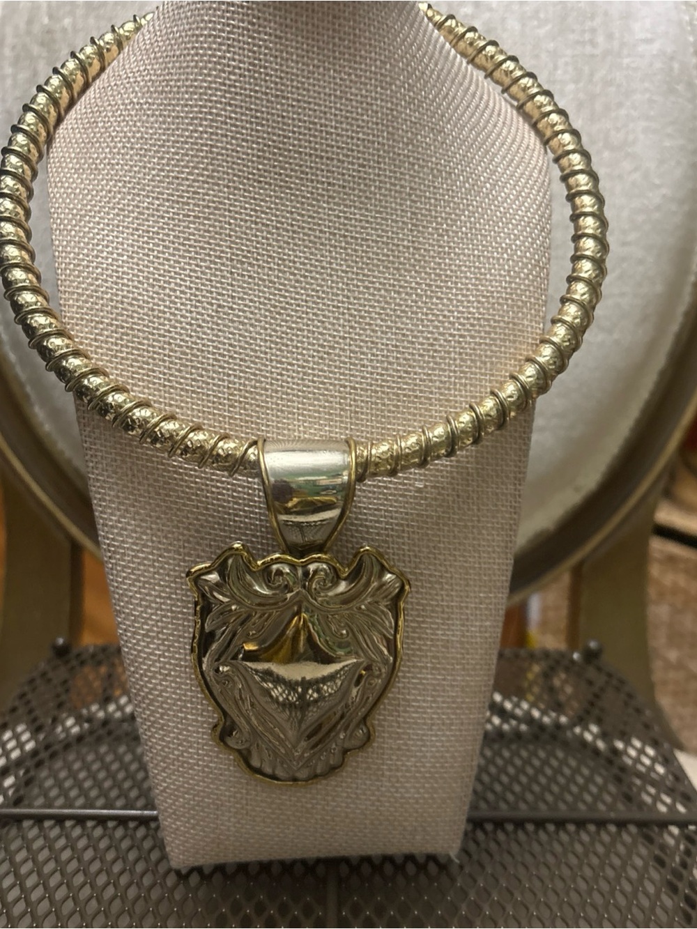 Gold-Tone Ornate Shield Pendant Necklace - Women Jewelry